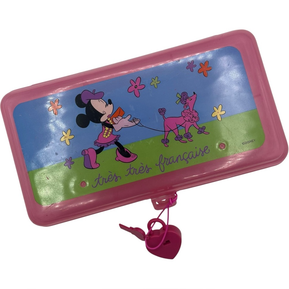 Vintage Flomo Disney French Minnie Mouse Pencil Case Heart Shaped Lock Key